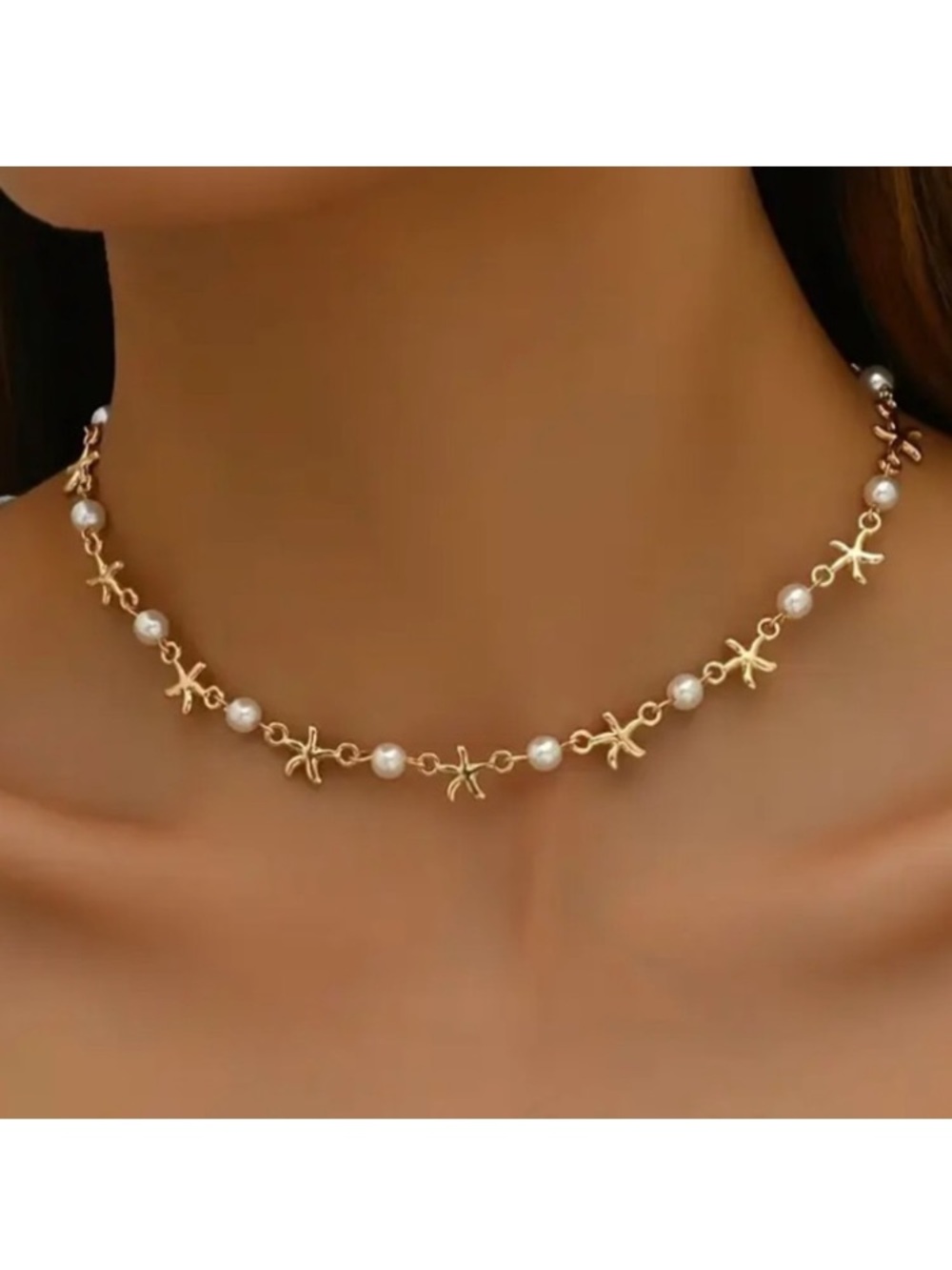 Starfish & Pearl Gold Toned Necklace